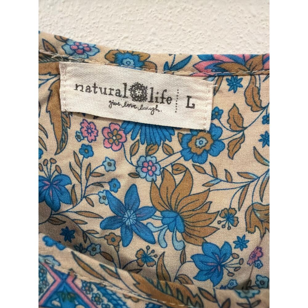 This is the Natural Life Gigi Midi Dress in a tan and blue floral border print - Picture 3 of 8